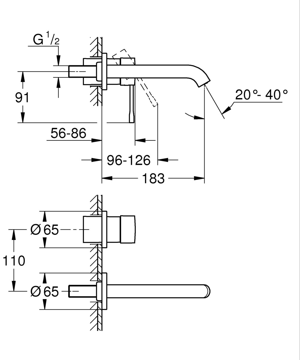 GROHE Essence Wall Basin Mixer Trim With 183mm Spout