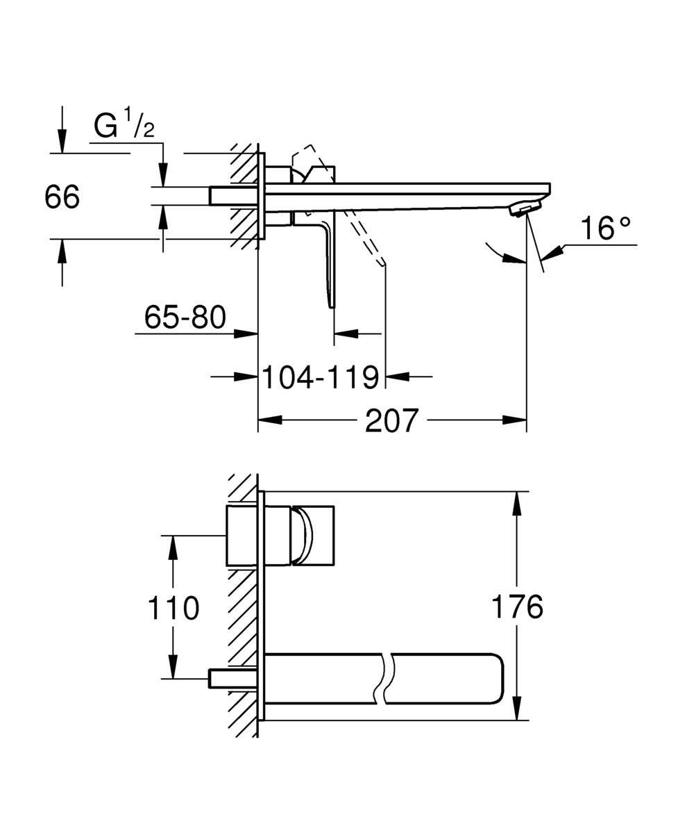 GROHE Lineare Wall Bath Mixer Trim With 207mm Spout