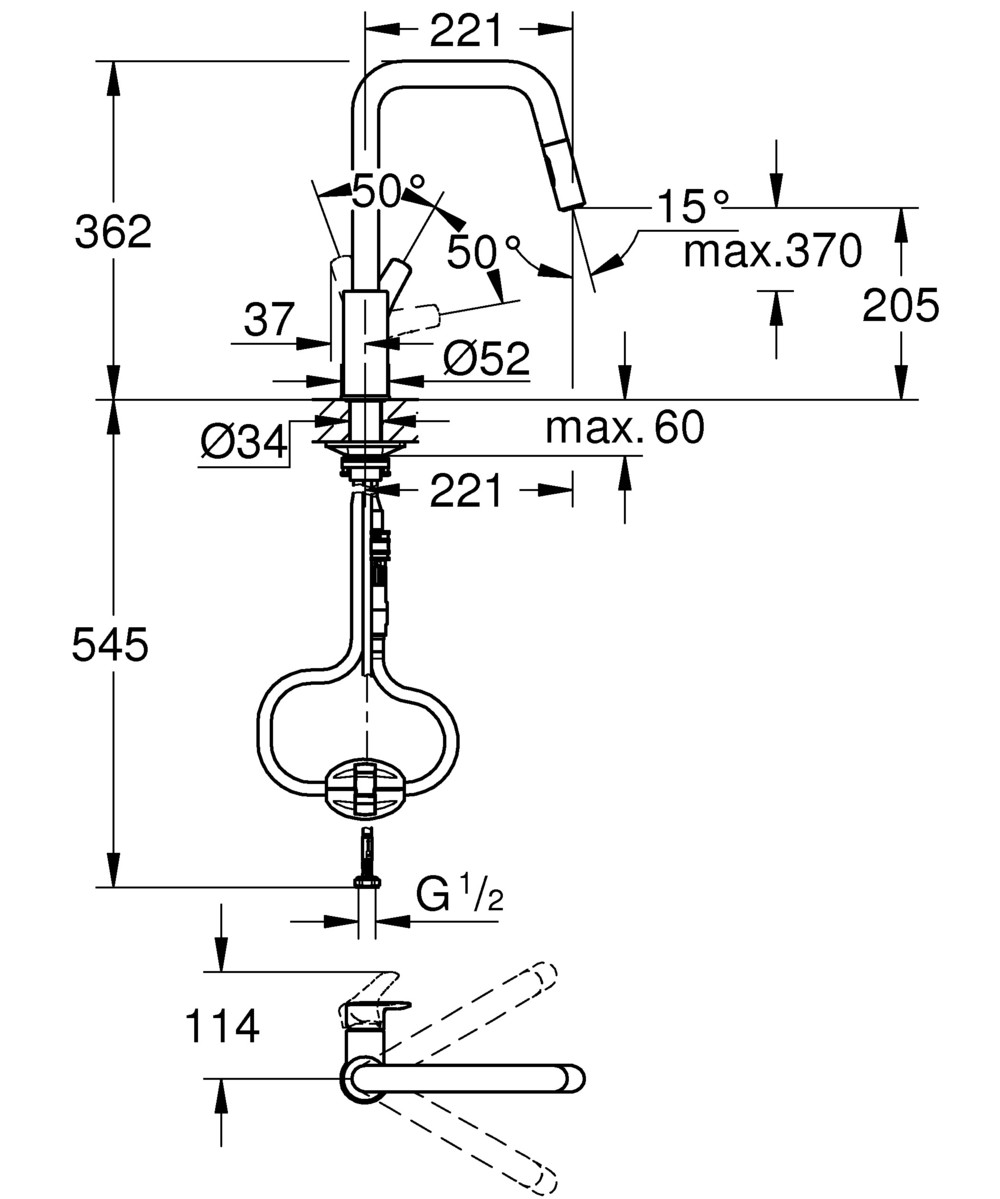 GROHE EuroSmart Cosmopolitan Kitchen Mixer with Pull Out Dual Spray